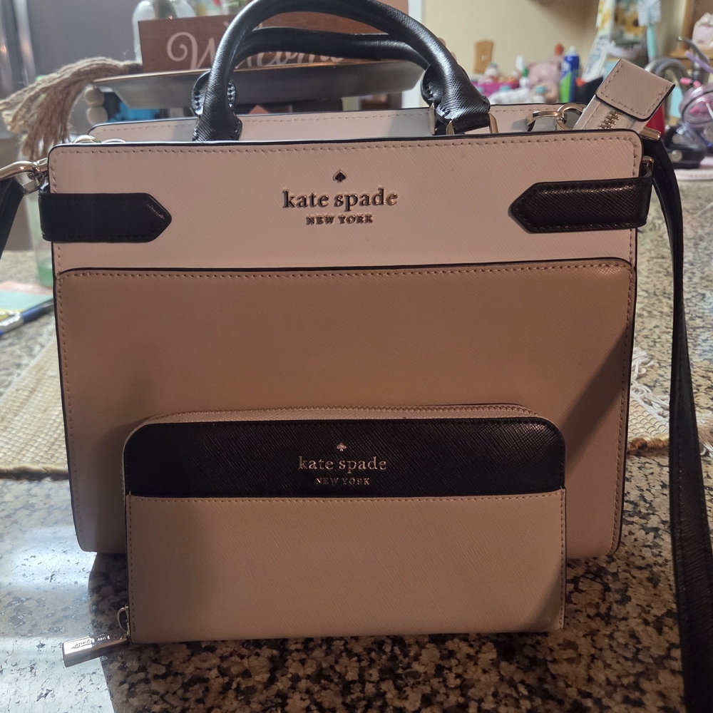 Kate Spade Black and Tan Satchel with Wallet
